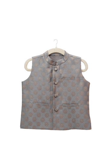 Dusty Grey Brocade Nehru Jacket